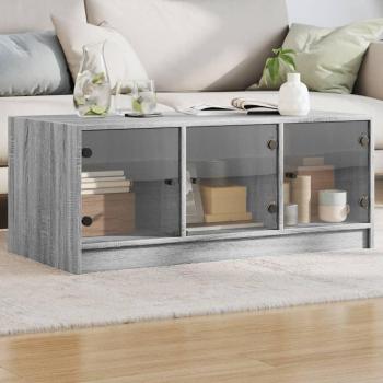Mesa de centro con puertas de vidrio 102x50x42 cm en Blanco, Negro y Roble Sonoma - Mesita de Salón o Comedor o Auxiliar Mesa de Café