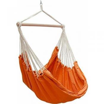 Silla Colgante XXL Amanka para 2 Personas, Hamaca de Algodón 100%, 185x130cm, Soporta hasta 150kg, Incluye Pivote Giratorio 360°, Color Naranja