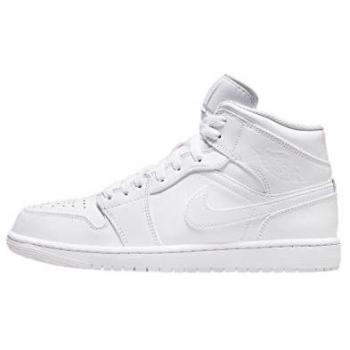 Zapatilla Hombre Nike Air Jordan 1 Mid Blanca - Talla: 44 - Material: Cuero y Sintético