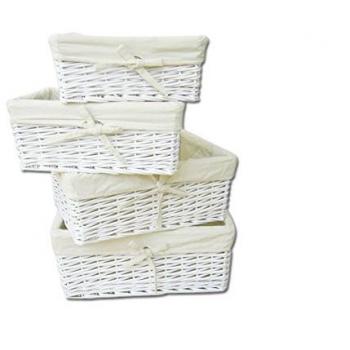 Jocca Juego de Cestas, Mimbre, Blanco, 18x43x34 cm