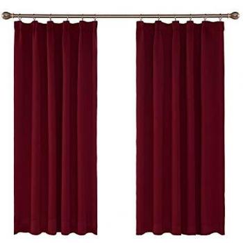 Amazon Brand - Umi Cortinas Opacas con Aislamiento Térmico para Sala de Estar Oficina Hotel Ventanas Fruncido 2 Piezas 132x138cm Rojo Oscuro