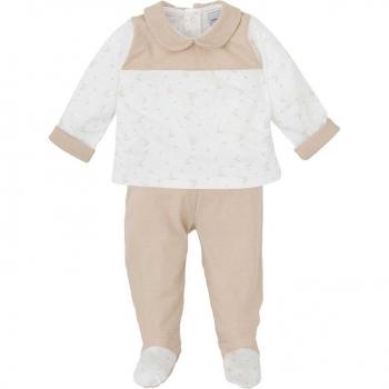 Conjunto de bebé niño en color arena de camiseta con estampado y polaina