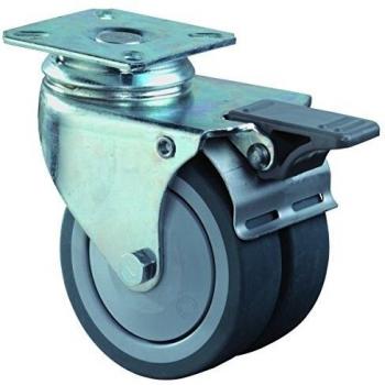 Rueda Doble Giratoria con Totalfeststeller 50 mm, Capacidad 60 kg, Goma Gris, Base 60 x 60 mm