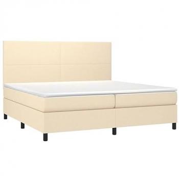 Cama Box Spring con colchón y luces LED, tela crema, 200x200 cm