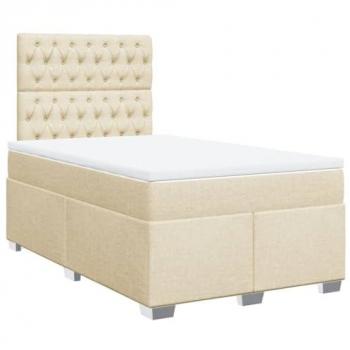 Cama Box Spring con colchón de muelles en tela color crema 120x200 cm