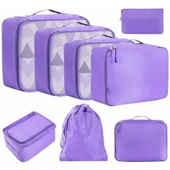 Amazon Brand - Eono 8 Set Cubos de Embalaje, Organizadores para Maletas, Equipaje de Viaje Organizadores, con Bolsa de Zapatos, Bolsa de Cosméticos y Bolsa de Lavandería - Púrpura