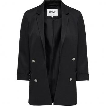 ONLY Americana mujer ONLISOLDA L/S OPEN BLAZER TLR, blazer abierto negro para mujer, estilo moderno, tejido suave, corte largo, mangas largas