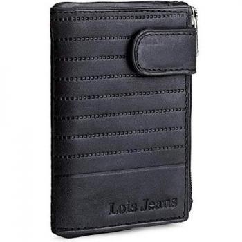 Lois - Monedero pequeño de Piel. Tarjetero y Llavero. Protección Seguridad RFID 202210, Color Negro