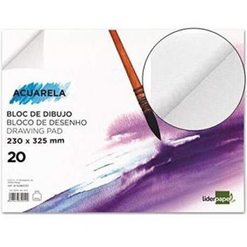 Bloc de Dibujo Acuarela A4 Liderpapel, Encolado, 20 Hojas, 300g/m2