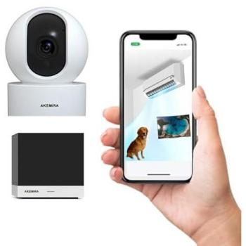 Cámara de Vigilancia y Cuidado para Mascotas Akemira con Control Remoto, Audio y Climatización, Rotación Interior