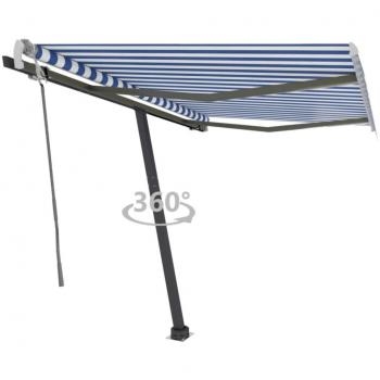 Cortina solar retráctil manual 300x250 cm azul y blanco