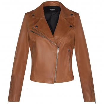 Infinity Leather Women's Classic Tan Biker Jacket - Genuine Leather Size L
