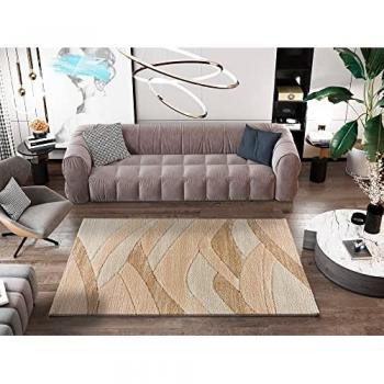 Alfombra Interior Geométrica Beige Serene Shaggy 160x230 cm con Texturas Étnicas