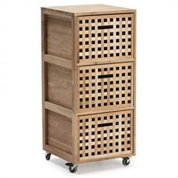 Mueble de baño Bukit 3 cajones con ruedas, Madera Maciza, 40,5 x 40,5 x 92 cm