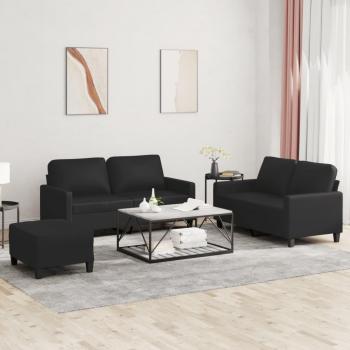 Juego de sofás 3 PCs con almohadas en cuero sintético negro Vidaxl