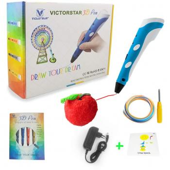 VICTORSTAR 3D Pluma con Destornillador y Manual Español - RP100A Azul / Compatible con PLA y ABS Filament + Adaptador De Corriente + ABS Filamentos + Mini Destornillador + Manual de Español / el regalo Increíble para los niños …