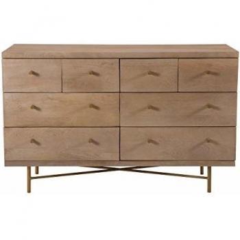 Cómoda de 8 cajones de madera de mango con patas de metal dorado
