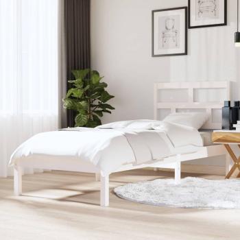 Estructura de cama individual de madera maciza blanca 75x190 cm