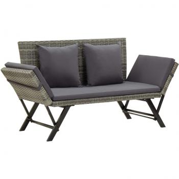 Grey Poly Rattan Garden Bench with Cushions 176 cm