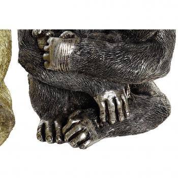 Figura Decorativa Gorila Colonial DKD Home Decor (2 Unidades) Plateado Dorado 22 x 23,5 x 31 cm