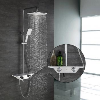 Homelody Conjunto de Ducha Rectangular 38ºC Termostática con Grifo para Bañera con Bandeja