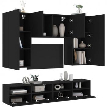 Muebles de TV de pared 5 piezas en madera de ingeniería negra con múltiples capas