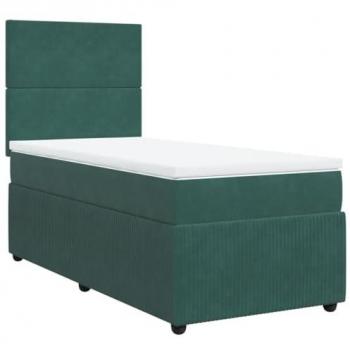 Cama Box Spring con colchón de terciopelo verde oscuro 100x200 cm