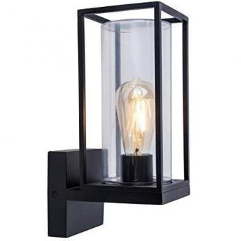 Aplique exterior Flair E27 negro mate IP44, moderna lámpara de pared rectangular de metal y vidrio