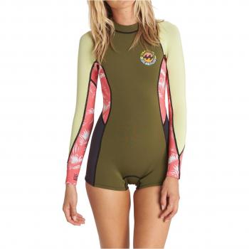 2017 Billabong Ladies 2mm Spring Fever Long Sleeve Shorty - MULTI C42G06 Sizes- - Ladies 12