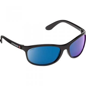 Cressi Rocker Floating Sunglasses Gafas de Sol Deportivas Flotantes con Estuche Rígido, Unisex Adulto, Negro/Lentes Espejadas Azul, Talla Única