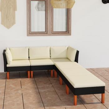 6-Piece Black Poly Rattan Garden Lounge Set with Cushions