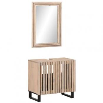 Conjunto de muebles de baño 2 piezas madera maciza de mango