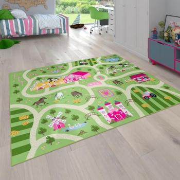 Alfombra Infantil Bino 560, Rectangular, Corto Pelo, Diseño de Granja, para Habitaciones Infantiles, 200x290 cm