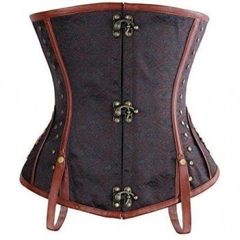 Charmian Women's Steampunk Gothic Brocade Spiral Steel Boned Underbust Waist Cincher corsé Brown Medium