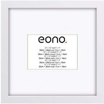Eono by Amazon - Marco de Fotos de Madera Maciza para Pared Fotos de 13x18 cm con paspartú y de 30x30 cm sin paspartú Blanco