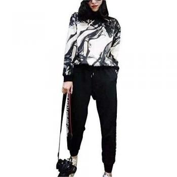 Mujer Impresión Sweatshirt Chándal 2pcs Conjuntos Deportivos Negro XXXXXL