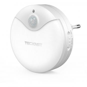 TECKNET Luz Nocturna LED Luz LED para escalones con Sensor de Movimiento y Sensor de luz Integrado, Enchufe Europeo, Luz Blanco y Suave, Se Fija a Cualquier Sitio