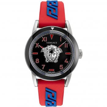 Versace V-Palazzo Men's Watch, Blue-Red Silicone, Multicolor, Size: ONE SIZE