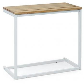 Mesita de Ordenador Sofá Eco 36x70x63cm Blanca en Madera Maciza de Pino Acabado Vintage Estilo Industrial