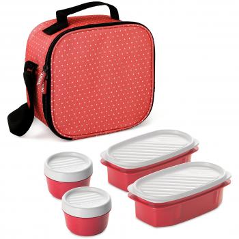 TATAY Urban Food Dots - Bolsa térmica porta alimentos con fiambreras incluidas, color rojo fresa