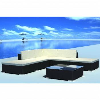 6-Piece Black Poly Rattan Garden Lounge Set with Cushions