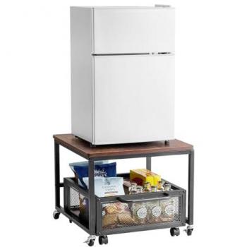 VEVOR Dark Brown Mini Fridge Stand with Storage, 198 lbs Capacity, Mobile Cart & Swivel Wheels for Home, Dorm, Office