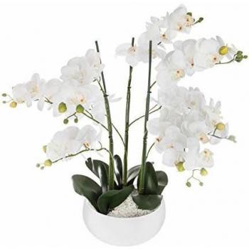 Orquídea Artificial en Maceta Cerámica Blanca H65 - Decoración Interior Moderna y Elegante