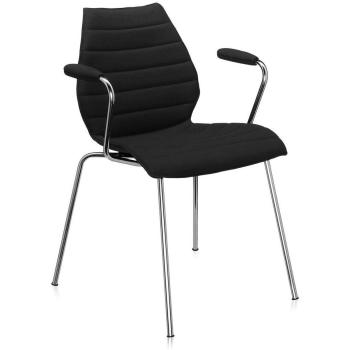 Maui Soft - Silla con reposabrazos negro/tela Trevira/patas de acero cromado