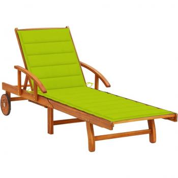 Tumbona de jardín con cojín de madera maciza de acacia, color antracita, gris y crema, ideal para uso en exteriores como jardín, playa, piscina y terraza