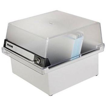 Caja de índice HAN A5 horizontal con cerradura para 800 tarjetas, gris claro/translúcido