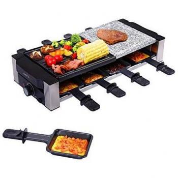 AONI Raclette Grill, parrilla eléctrica de interior para barbacoa coreana, placa antiadherente extraíble 2 en 1 y piedra para cocinar, ideal para fiestas con 8 sartenes para fundir queso, 1200W