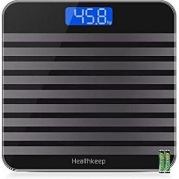 Báscula de Baño Digital, Báscula Inteligente de Alta Medición Precisa 180kg/ 400lbs/ 28st, con Tecnología Step-On, Vidrio Templado de 5mm, Gran Pantalla LCD Retroiluminada