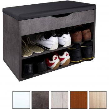 RICOO Banco Zapatero con Asiento 60 x 42 x 30 cm Mueble recibidor Gris Cemento – Organizador Zapatos WM032-BG-A
