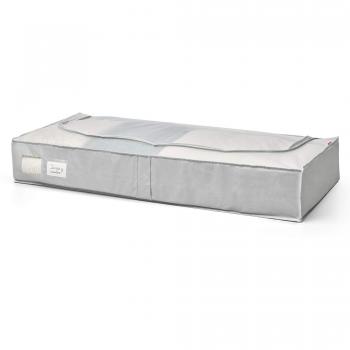 Rayen - Caja de almacenaje de ropa y mantas de cama. Bolsa de tela para ropa con cremallera, rejilla transpirable, plegable y resistente. 45 x 103 x 16 cm , Gris Claro/Translúcido